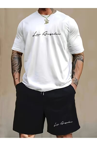 puolikuu Ανδρικό ΣΕΤ Oversize με ΣΟΡΤΣ και μπλουζάκι με στάμπα Los Angeles - ...