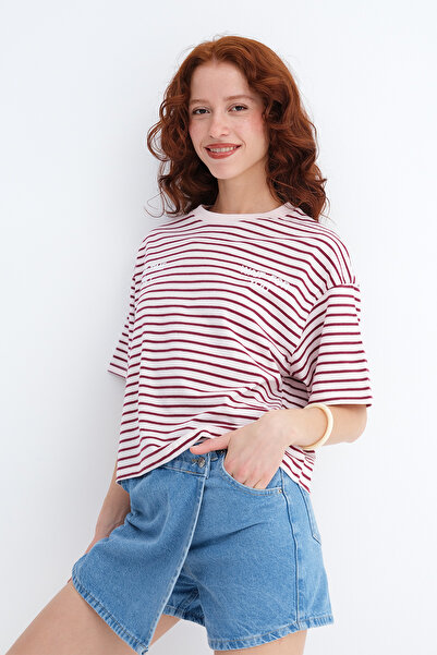 Addax Ριγέ μπλουζάκι με στάμπα P10710