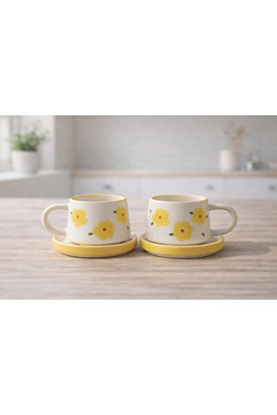 NİSAMET Sarı Gelincik Desenli 2'li Fincan Takımı