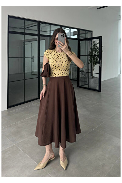 LİNDALİNA TEKSTİL Fusta Tencel maro lungime midi