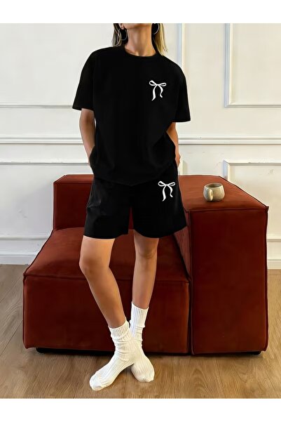 puolikuu Γυναικεία φόρμα oversized με ΣΟΡΤΣ, μπλουζάκι με στάμπα κορδέλας - Σ...