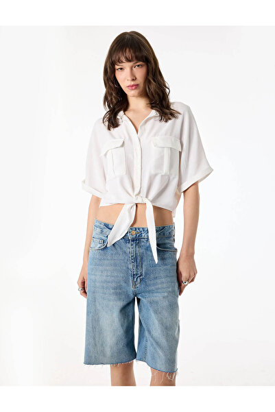 Koton Γυναικείο πουκάμισο Aerobin Fabric White 6SAL60005IW