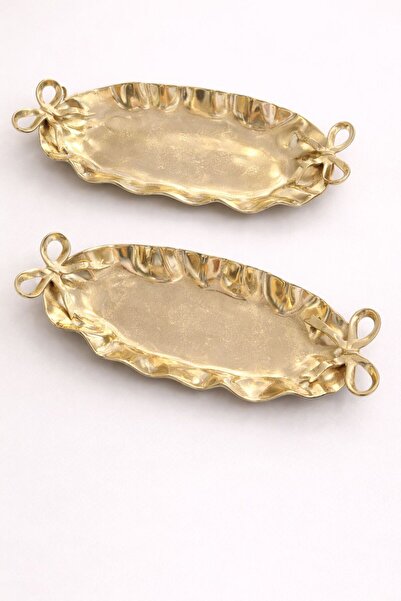zepce design Kurdela Büyük Gold Oval Tepsi sunumluk dekor salon ikramlık