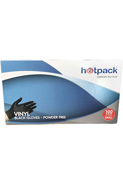 Hotpack 100 قطعة من قفازات الفينيل السوداء الخالية من البودرة، مقاس صغير 84 مم