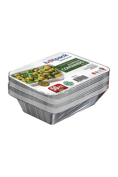 Hotpack 50 قطعة من حاويات الألمنيوم المستطيلة ذات الغطاء بسعة 890 سم مكعب