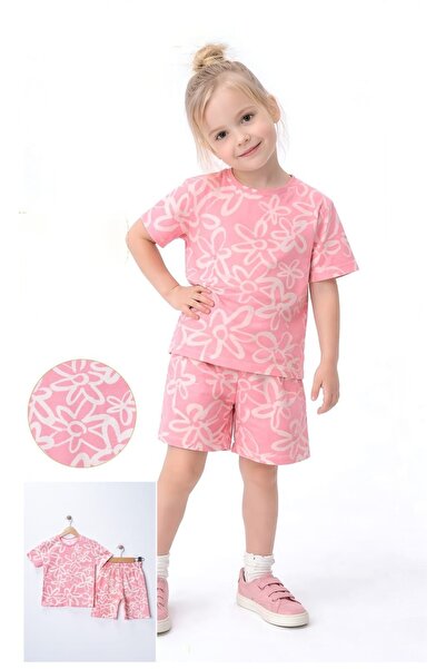 İray Κοριτσίστικο Σετ Σορτς 2 τεμαχίων Καλοκαιρινό Βαμβακερό Σετ Σορτς με Πολ...