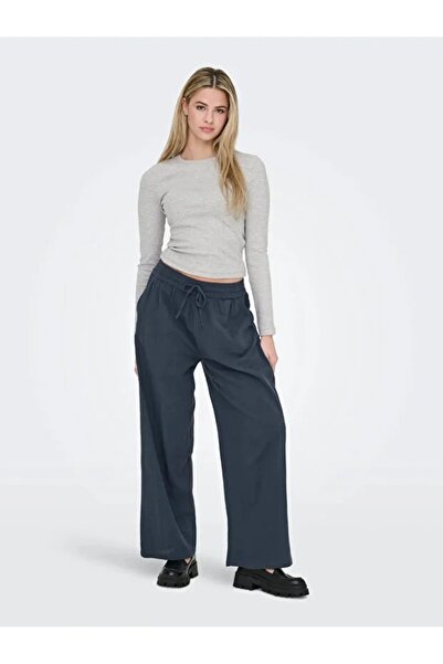 ONLY Women's Blue Trousers with Waist Tie Detail - 15319090