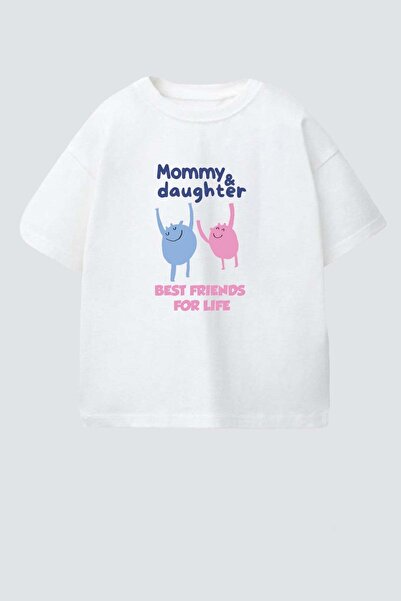 Monila Kız Çocuk Pamuklu Baskılı Anne Kız Yazılı T-Shirt