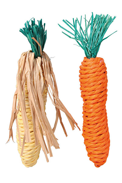 Trixie Set of Straw Toys for Rodents, Corn/Carrot, 15 cm, 2 pcs, 6192