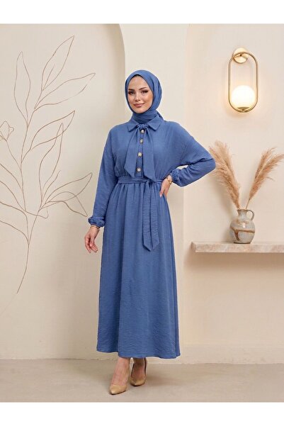 ECEYLÜL MODA Women's Black Cotton Modal Flowy Belted Dress - Mevlana Model Hi...