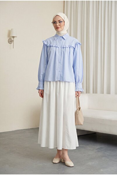 Modamorfo Κοντό πουκάμισο με βολάν και κουμπιά - Μπλε μωρού