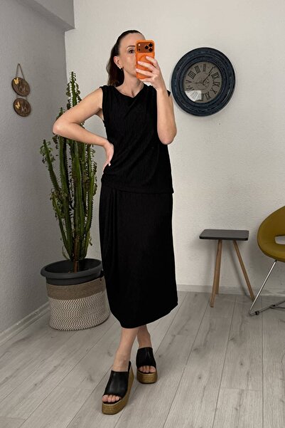 lady special Ribbed Soft Blouse Skirt Set