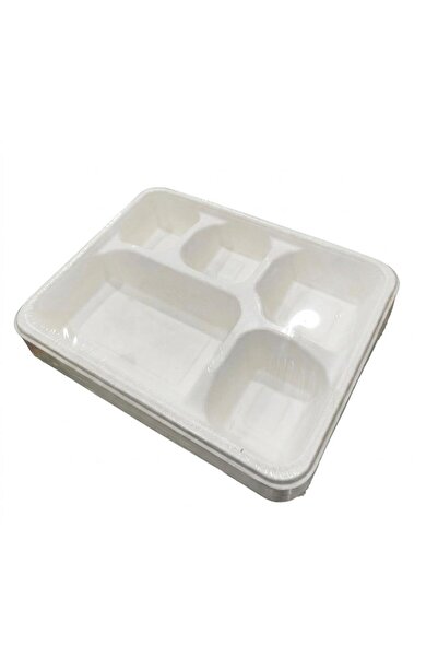 AKDC Rectangular 5-Compartment Sugarcane Pulp Paper Plates – 25 Piece Pack