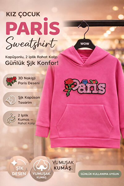 canmana kids&baby Ροζ Παριζιάνικο φούτερ για κορίτσια με στάμπα και κουκούλα,...