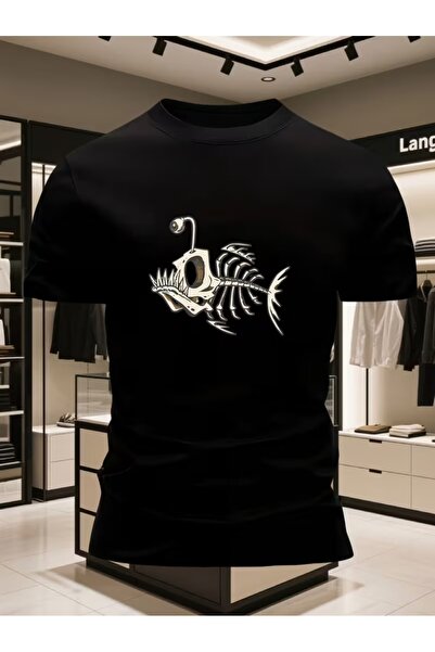 AEMİ Μπλουζάκι Unisex με στάμπα Φαναρόψαρο, μεγάλου μεγέθους, με λαιμόκοψη πο...