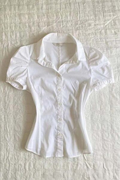 8line White Vintage Mini Puff Sleeve Goth Y2K Short Sleeve Shirt