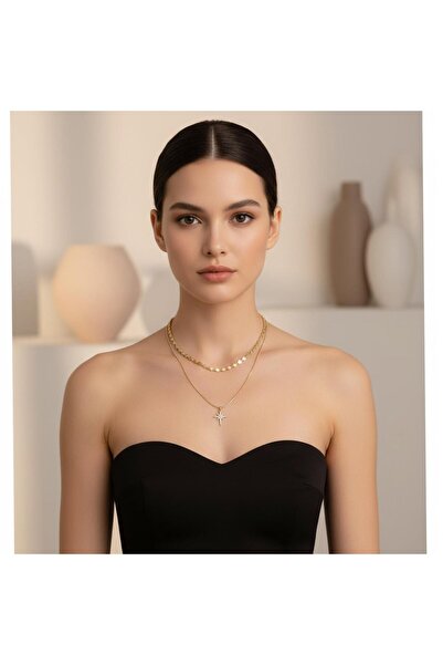 Luyiaccessory 14K Zirkon Taşlı Kutup Yıldızlı İkili Kolye