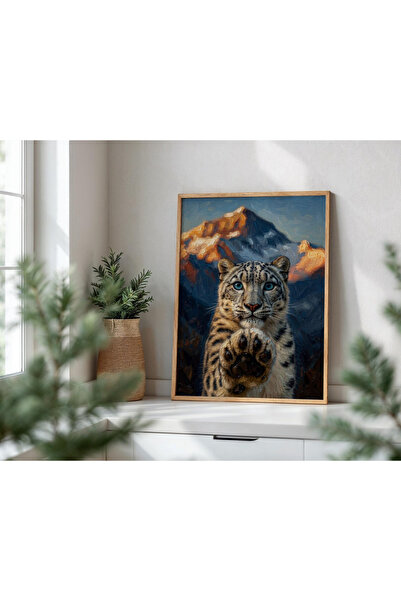 Tuba Decor Εικόνα με ξύλινο πλαίσιο ενός τεμαχίου, λεοπάρδαλη του χιονιού