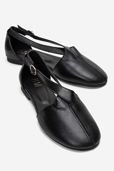 LuviShoes FABLE Μαύρα γυναικεία παπούτσια μπαλαρίνας από γνήσιο δέρμα με ανοι...