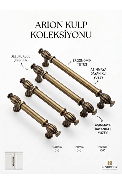 Arion DORUK Mobilya Dolap Kulp 96-128-160-192-224 Antik clasic 1.kalite Metal