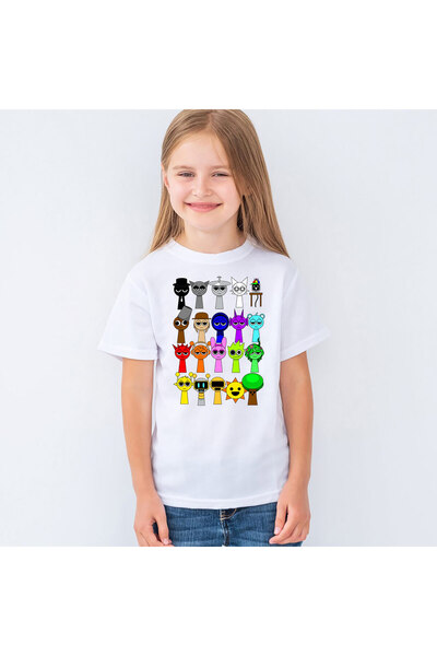 Morinna Tricou unisex cu imprimeu tematic cu personaje Sprunki pentru copii c...