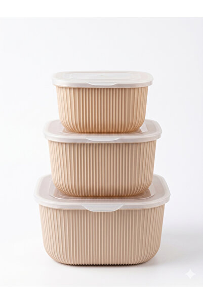 Genaric Gondol Square Bowls Set of 3 with Transparent Lids (0.60L + 1.1L + 1....