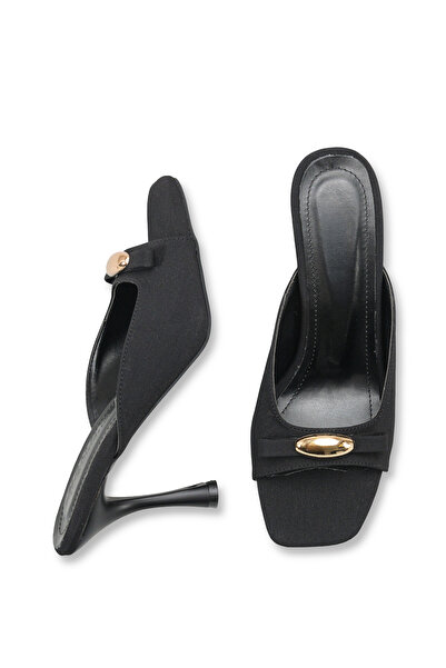 Bak Store Γυναικείες παντόφλες με μαύρο τακούνι και λεπτομέρεια χρυσού φιόγκου