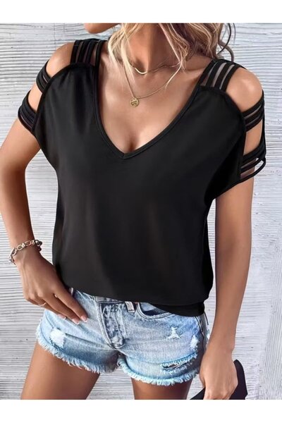 DRESSIFY WOMEN’S FASHION Γυναικεία κοντομάνικη μπλούζα βισκόζης με λαιμόκοψη ...