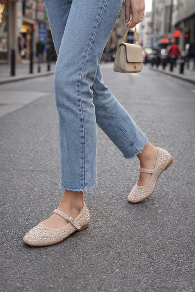 ZARICH Nova Stone Κομψά Γυναικεία Καθημερινά Μαύρα Παπούτσια Μπαλαρίνας με Λε...