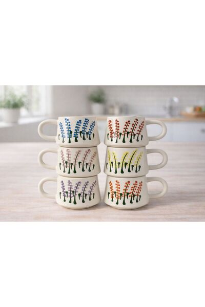 NİSAMET Lavender Patterned Colorful 6-Piece Cup Set