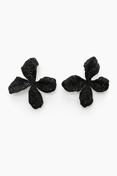 Angelovia Black Zircon Stone Flower Women's Steel Earrings
