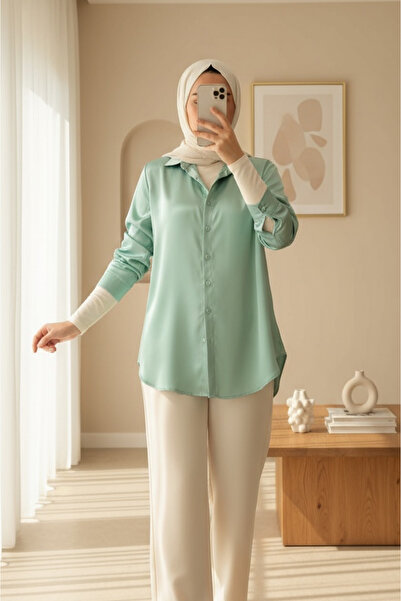 Modamorfo 3964 Ελαφρύ σατέν πουκάμισο με ρευστή εφαρμογή - Cagla