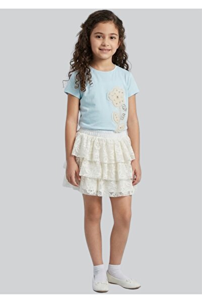 ww waka waka kids store Κοριτσίστικο Σετ με Κέντημα Λουλουδιών σε Μπλουζάκι κ...