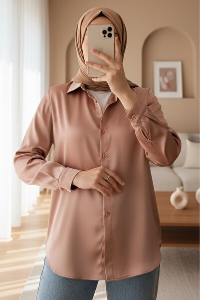 Modamorfo 3964 Ελαφρώς Ροϊδωτό Σατέν Πουκάμισο - Καμήλα