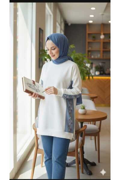 Belkız kadın kot detaylı sweatshirt kadın tesettür tunik