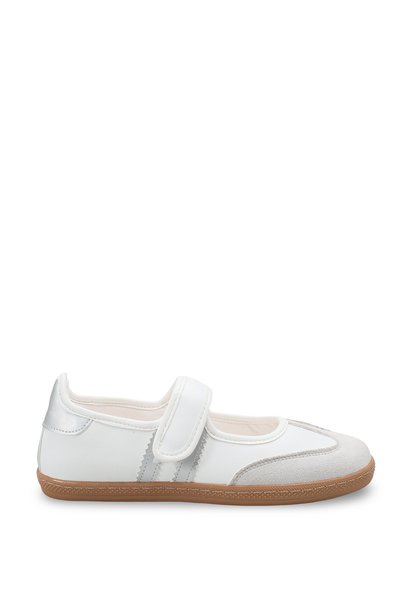 Bak Store White Silver Women's Sports Ballerina Velcro Stitched Sole Mery Jane Sneaker Retro