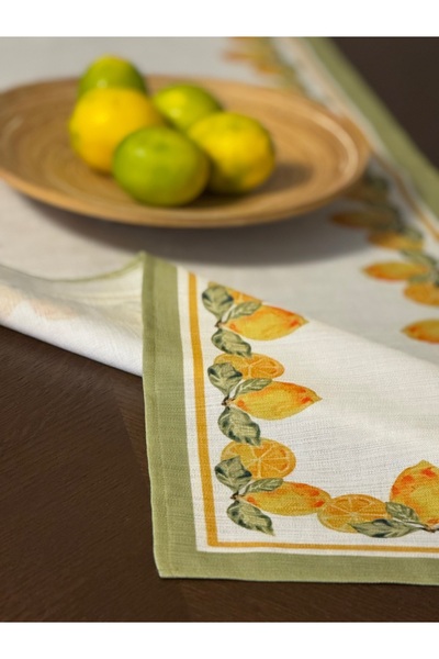 CelinHome Limonlu yeşil şeritli keten runner