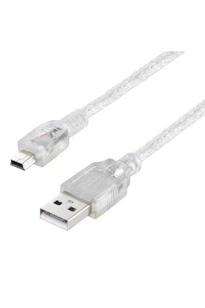 Pmr 5 Pin Mini USB Kablo 3 Metre Şeffaf – Uzun ve Dayanıklı Veri & Şarj Kablosu