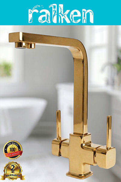 RALKEN Arıtma, Sıcak, Soğuk Çıkış 3 Yollu Gold Altın Lüx Kare Arıtmalı Eviye ...