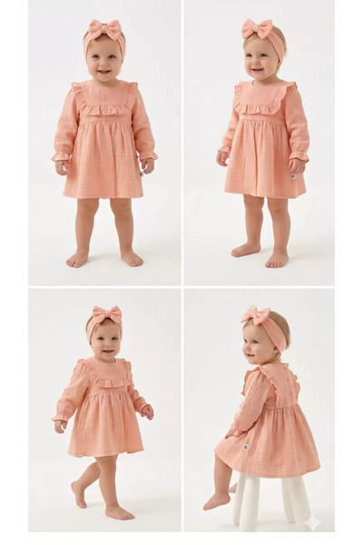 DMR Elegance 6-24 Months Muslin Linen Cotton Bandana Baby Dress
