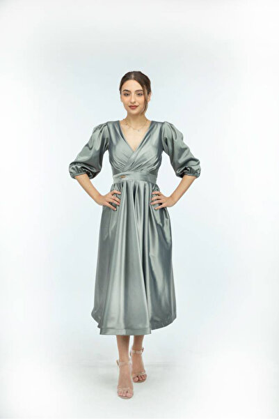 FIRST STYLE فستان ميدي أنيق باللون الرصاصي