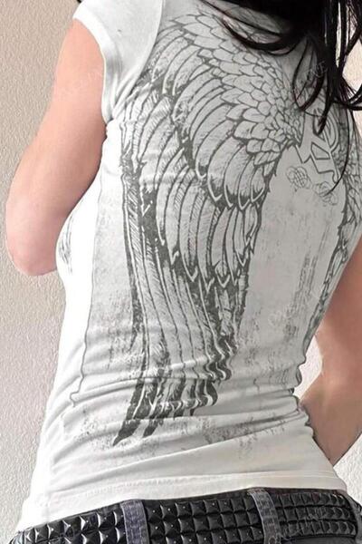 Yukatay Beyaz Angel Wings Kısa Kollu Crop