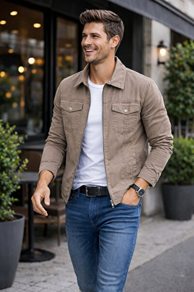 DYNAMO Men's Earth Color 100% Cotton Linen Summer Coat – Lined Inside, Regula...