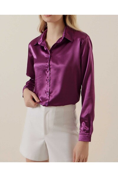 Modamorfo 3964 Ελαφρώς σατέν πουκάμισο - Μωβ