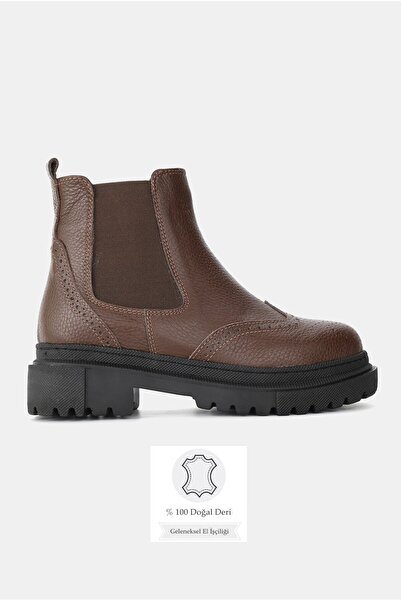 TUNAELLİ Women's Brown Genuine Leather Chelsea Boots & Booties, Size 35-41