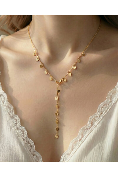 Gleemy accesories Gold renk Pullu Kalp Detaylı Zarif Y Kolye