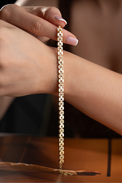 Silvano Jewelry 925 Ayar Gümüş Altın Kaplama Damla Desenli Bileklik