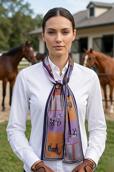 Walkenzo Καλλιτεχνικό μεταξωτό ύφασμα με σχέδιο αλόγου Κομψό γυναικείο φουλάρι