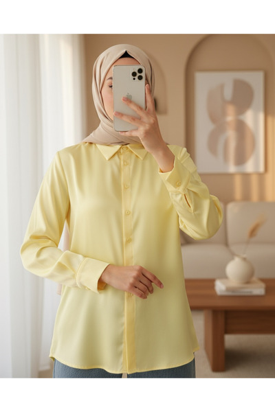 Modamorfo 3964 Πουκάμισο από ελαφρύ σατέν ύφασμα - Κίτρινο