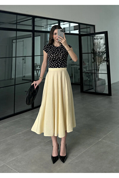 manana fashion Γυναικεία μπορντό φούστα μίντι με ψηλή μέση από ύφασμα Lyocell